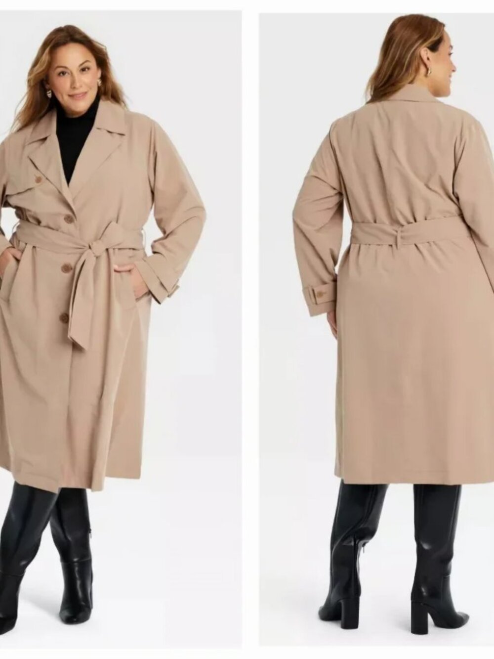 NEW Women's Trench Coat - Ava & Viv™ Tan 3X
